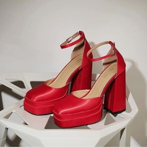 Women Platform Pump Sandals,5" size 37.5 color red